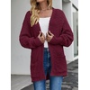 MEROKEETY Women’s Fuzzy Popcorn Oversized Sherpa Chenille Cardigan Sweaters(Burgundy)