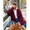MEROKEETY Women’s Fuzzy Popcorn Oversized Sherpa Chenille Cardigan Sweaters(Burgundy)