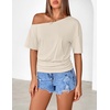 MEROKEETY Women’s Off The Shoulder Summer Short Sleeve Going Out Y2k Tops(Apricot)