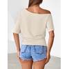 MEROKEETY Women’s Off The Shoulder Summer Short Sleeve Going Out Y2k Tops(Apricot)
