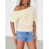 MEROKEETY Women’s Off The Shoulder Summer Short Sleeve Going Out Y2k Tops(Beige)