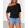 MEROKEETY Women’s Off The Shoulder Summer Short Sleeve Going Out Y2k Tops(Black)