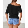 MEROKEETY Women’s Off The Shoulder Summer Short Sleeve Going Out Y2k Tops(Black)