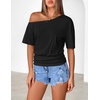 MEROKEETY Women’s Off The Shoulder Summer Short Sleeve Going Out Y2k Tops(Black)