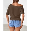 MEROKEETY Women’s Off The Shoulder Summer Short Sleeve Going Out Y2k Tops(Brown)