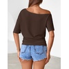 MEROKEETY Women’s Off The Shoulder Summer Short Sleeve Going Out Y2k Tops(Chocolate)