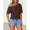 MEROKEETY Women’s Off The Shoulder Summer Short Sleeve Going Out Y2k Tops(Chocolate)