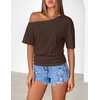 MEROKEETY Women’s Off The Shoulder Summer Short Sleeve Going Out Y2k Tops(Chocolate)