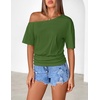 MEROKEETY Women’s Off The Shoulder Summer Short Sleeve Going Out Y2k Tops(Green)
