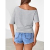 MEROKEETY Women’s Off The Shoulder Summer Short Sleeve Going Out Y2k Tops(Grey)