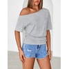 MEROKEETY Women’s Off The Shoulder Summer Short Sleeve Going Out Y2k Tops(Grey)