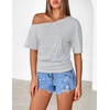 MEROKEETY Women’s Off The Shoulder Summer Short Sleeve Going Out Y2k Tops(Grey)
