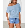 MEROKEETY Women’s Off The Shoulder Summer Short Sleeve Going Out Y2k Tops(Lightblue)