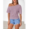 MEROKEETY Women’s Off The Shoulder Summer Short Sleeve Going Out Y2k Tops(Lightpurple)
