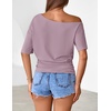 MEROKEETY Women’s Off The Shoulder Summer Short Sleeve Going Out Y2k Tops(Lightpurple)