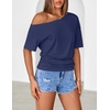 MEROKEETY Women’s Off The Shoulder Summer Short Sleeve Going Out Y2k Tops(Navy)