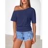 MEROKEETY Women’s Off The Shoulder Summer Short Sleeve Going Out Y2k Tops(Navy)