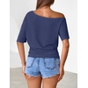 MEROKEETY Women’s Off The Shoulder Summer Short Sleeve Going Out Y2k Tops(Navy)