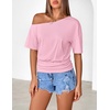 MEROKEETY Women’s Off The Shoulder Summer Short Sleeve Going Out Y2k Tops(Pink)