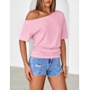 MEROKEETY Women’s Off The Shoulder Summer Short Sleeve Going Out Y2k Tops(Pink)