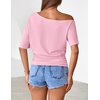 MEROKEETY Women’s Off The Shoulder Summer Short Sleeve Going Out Y2k Tops(Pink)
