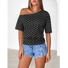MEROKEETY Women’s Off The Shoulder Summer Short Sleeve Going Out Y2k Tops(Polkadot-black)
