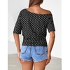 MEROKEETY Women’s Off The Shoulder Summer Short Sleeve Going Out Y2k Tops(Polkadot-black)