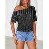 MEROKEETY Women’s Off The Shoulder Summer Short Sleeve Going Out Y2k Tops(Polkadot-black)