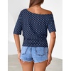 MEROKEETY Women’s Off The Shoulder Summer Short Sleeve Going Out Y2k Tops(Polkadot-navy)