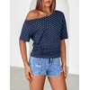 MEROKEETY Women’s Off The Shoulder Summer Short Sleeve Going Out Y2k Tops(Polkadot-navy)