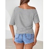 MEROKEETY Women’s Off The Shoulder Summer Short Sleeve Going Out Y2k Tops(Stripedblack)