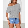 MEROKEETY Women’s Off The Shoulder Summer Short Sleeve Going Out Y2k Tops(Stripedblack)