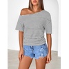 MEROKEETY Women’s Off The Shoulder Summer Short Sleeve Going Out Y2k Tops(Stripedblack)