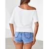 MEROKEETY Women’s Off The Shoulder Summer Short Sleeve Going Out Y2k Tops(White)