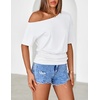 MEROKEETY Women’s Off The Shoulder Summer Short Sleeve Going Out Y2k Tops(White)