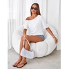 MEROKEETY Women’s Off The Shoulder Summer Short Sleeve Going Out Y2k Tops(White)