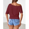 MEROKEETY Women’s Off The Shoulder Summer Short Sleeve Going Out Y2k Tops(Wine)