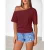 MEROKEETY Women’s Off The Shoulder Summer Short Sleeve Going Out Y2k Tops(Wine)