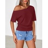 MEROKEETY Women’s Off The Shoulder Summer Short Sleeve Going Out Y2k Tops(Wine)