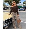 MEROKEETY Women’s Off The Shoulder Tops Long Sleeve Fall Going Out Shirts(Chocolate)