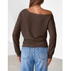 MEROKEETY Women’s Off The Shoulder Tops Long Sleeve Fall Going Out Shirts(Chocolate)