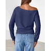 MEROKEETY Women’s Off The Shoulder Tops Long Sleeve Fall Going Out Shirts(Navy)