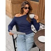 MEROKEETY Women’s Off The Shoulder Tops Long Sleeve Fall Going Out Shirts(Navy)