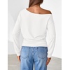 MEROKEETY Women’s Off The Shoulder Tops Long Sleeve Fall Going Out Shirts(White)