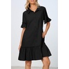 MEROKEETY Women’s Summer Casual Tshirt Dress Button Down Shift Mini Dresses(Black)