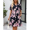MEROKEETY Women’s Summer Casual Tshirt Dress Button Down Shift Mini Dresses(Floral Black)