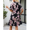 MEROKEETY Women’s Summer Casual Tshirt Dress Button Down Shift Mini Dresses(Floral Black)