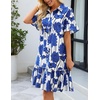 MEROKEETY Women’s Summer Casual Tshirt Dress Button Down Shift Mini Dresses(Floral Blue)
