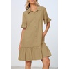 MEROKEETY Women’s Summer Casual Tshirt Dress Button Down Shift Mini Dresses(Khaki)