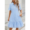 MEROKEETY Women’s Summer Casual Tshirt Dress Button Down Shift Mini Dresses(Striped Blue)